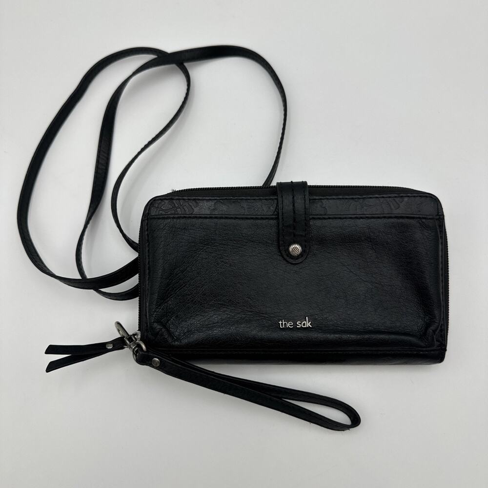 The Sak Women 3-in-1 Black Leather Phone Wallet Crossbody Bag